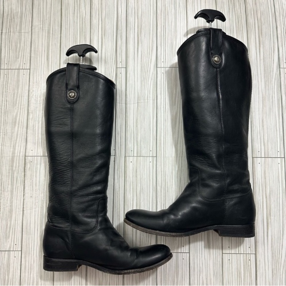 Frye Women’s Melissa Button Black Leather Riding Boots Size 7.5